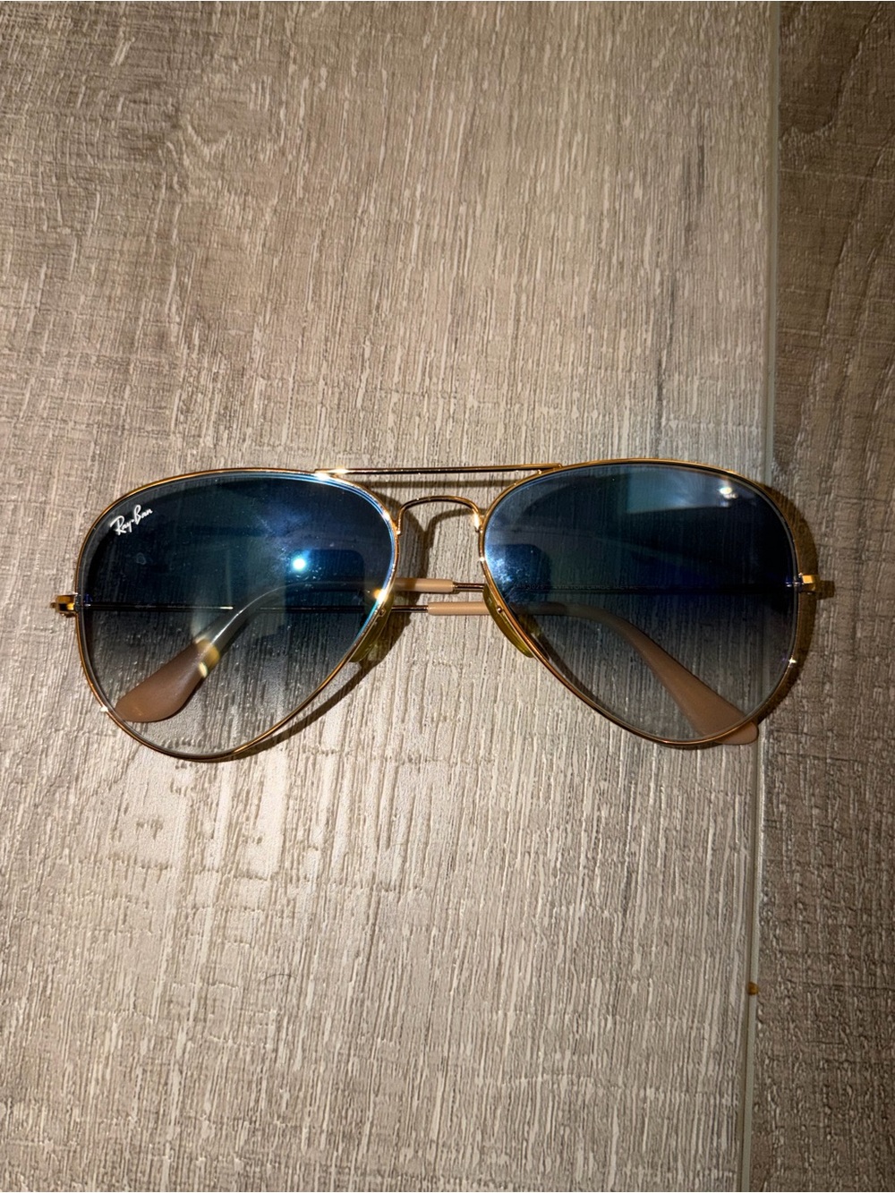 Ray-Ban Women’s Blue and Gold Aviator Sunglasses with Blue Gradient Lenses